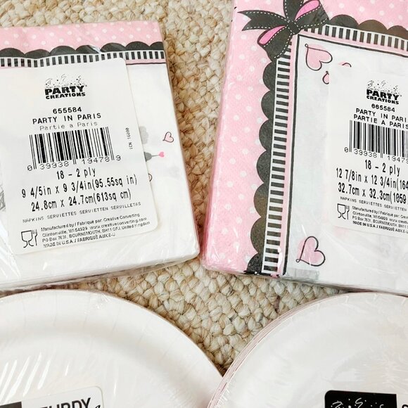 Paris Birthday Party tablewear 36 Napkins 16 Paper Plates Set Pink Eiffel Tower - Picture 7 of 7